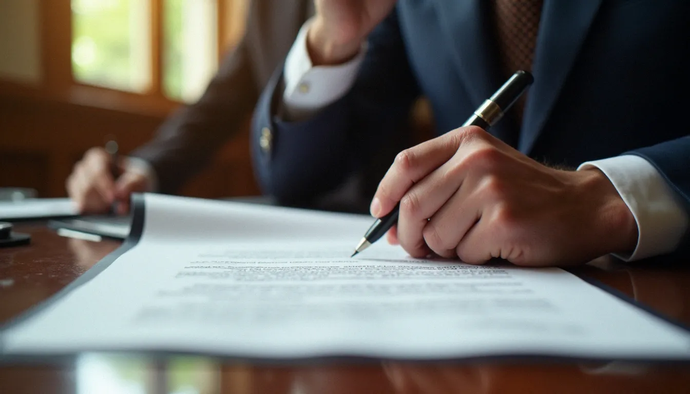 Mains d'un représentant gouvernemental signant un document de traité international, illustrant le processus de ratification des contributions nationales à l'accord de Paris