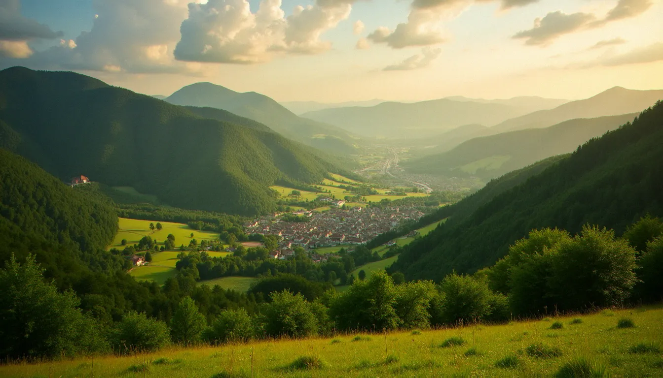 Paysage de vignes et de collines alsaciennes vu de hauteur au coucher du soleil, illustrant l'ancrage territorial de l'écologie politique portée par l'appel de Klingenthal