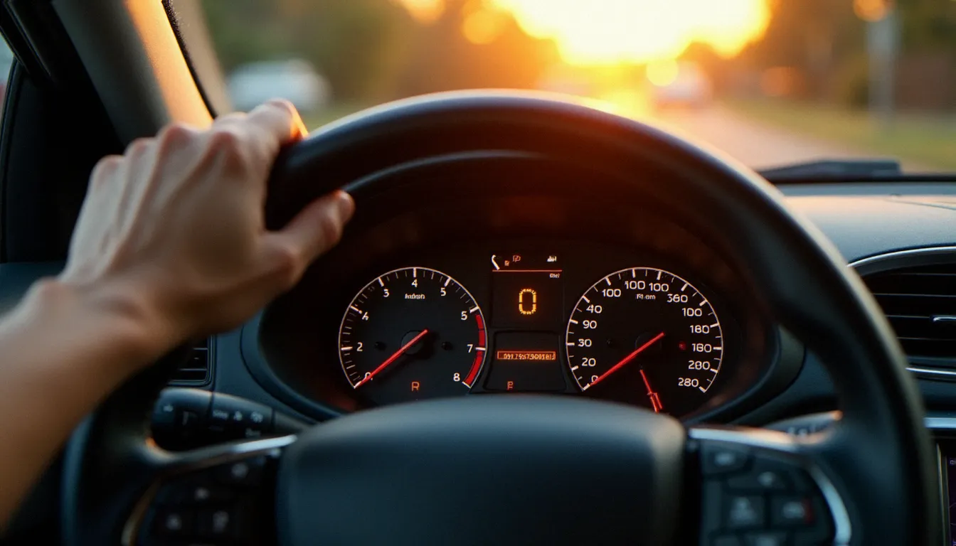 Tableau de bord d'une voiture affichant la jauge de carburant et le compteur kilométrique, illustrant le calcul consommation essence au quotidien