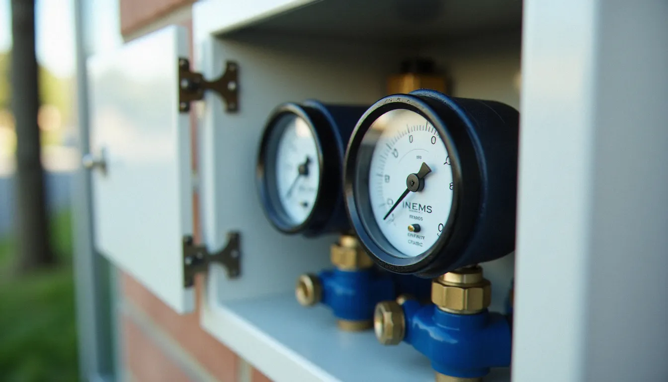 Compteur d'eau domestique indiquant la consommation en m³, illustrant la consommation eau moyenne pour 2 personnes
