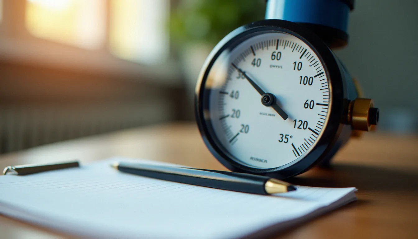 Compteur d'eau en gros plan avec un carnet de notes, pour suivre et analyser la consommation d'eau du foyer par poste