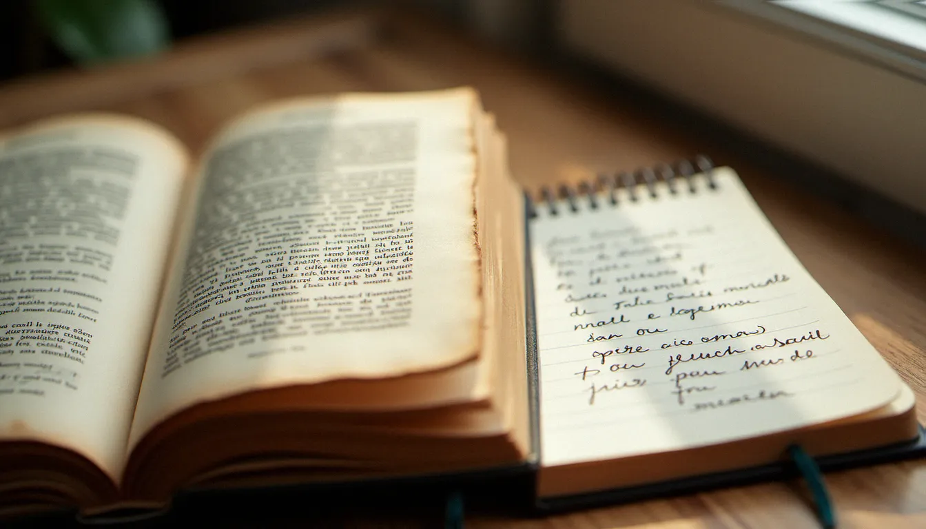 Encyclique papale ouverte sur un bureau en bois avec des notes manuscrites sur l'écologie et la doctrine sociale de l'Église catholique