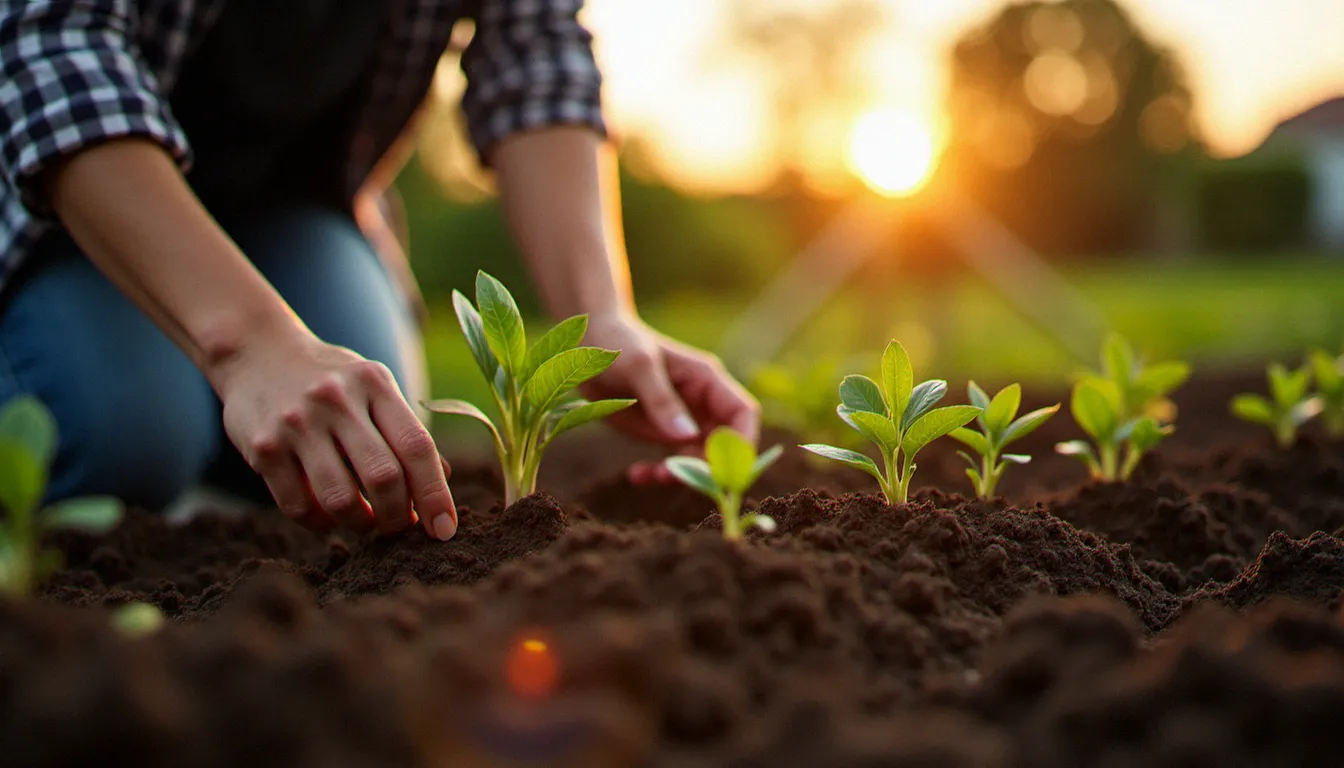 Femme jardinant selon les cycles lunaires, pratique issue de la spiritualité néo-påïenne chrétienne engagée dans l'écologie
