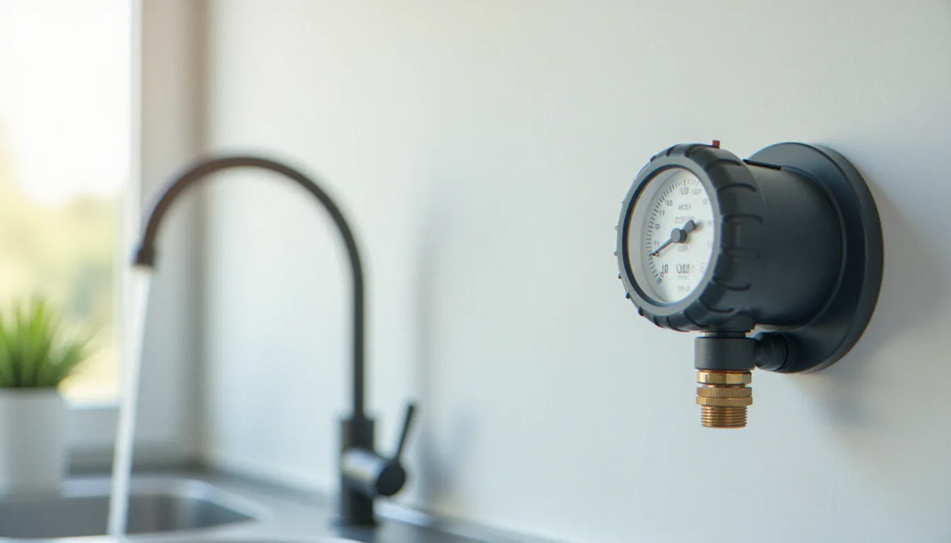 Compteur d'eau domestique dans une cuisine moderne, illustration de la consommation moyenne eau 3 personnes